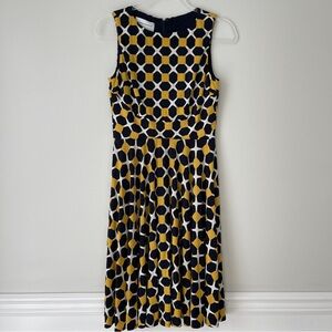 Donna Morgan Whitt Jersey Dress Honeycomb Navy blue Mustard yellow‎ Sz 0
